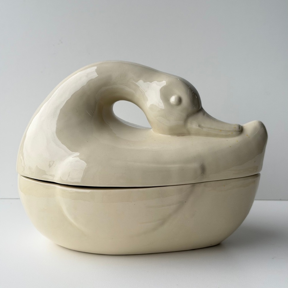 Vintage Duck Tureen Covered Dish Cream Farmhouse Ceramic Cottagecore Country